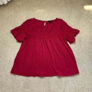 Red Eyelet Baby Doll Blouse. Size S.